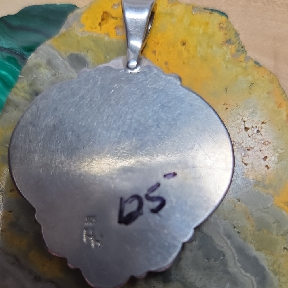 Turquoise and Sterling Silver Pendant with Intricate Metalwork - Picture 3 of 3